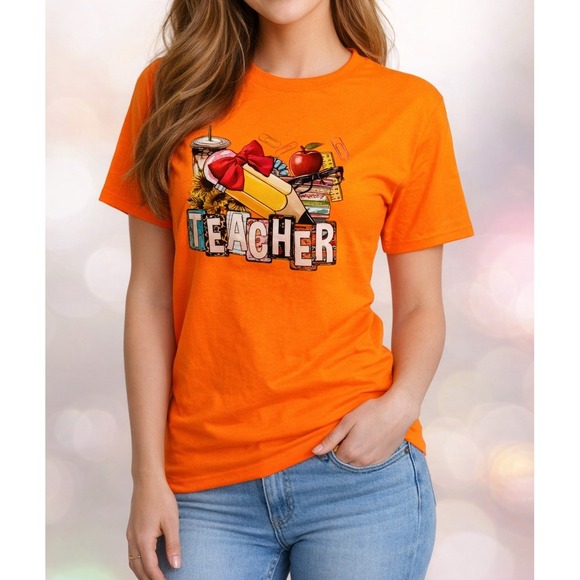 Gildan Tops - Tops Orange Women Large T-shirt with‎ Teacher Designs